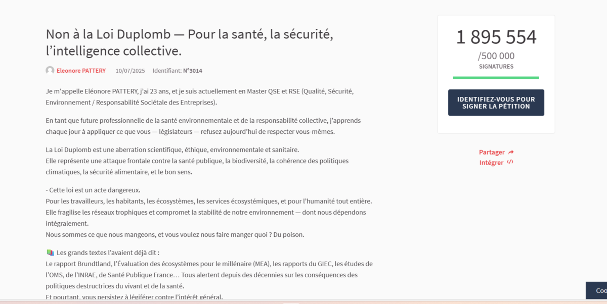 Mobilisation citoyenne pour l&rsquo;abrogation de la loi Duplomb