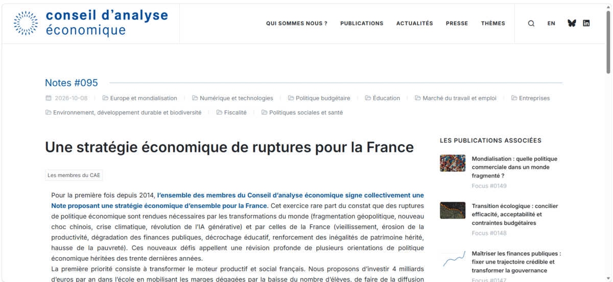 Le Conseil d&rsquo;analyse économique au chevet de la France